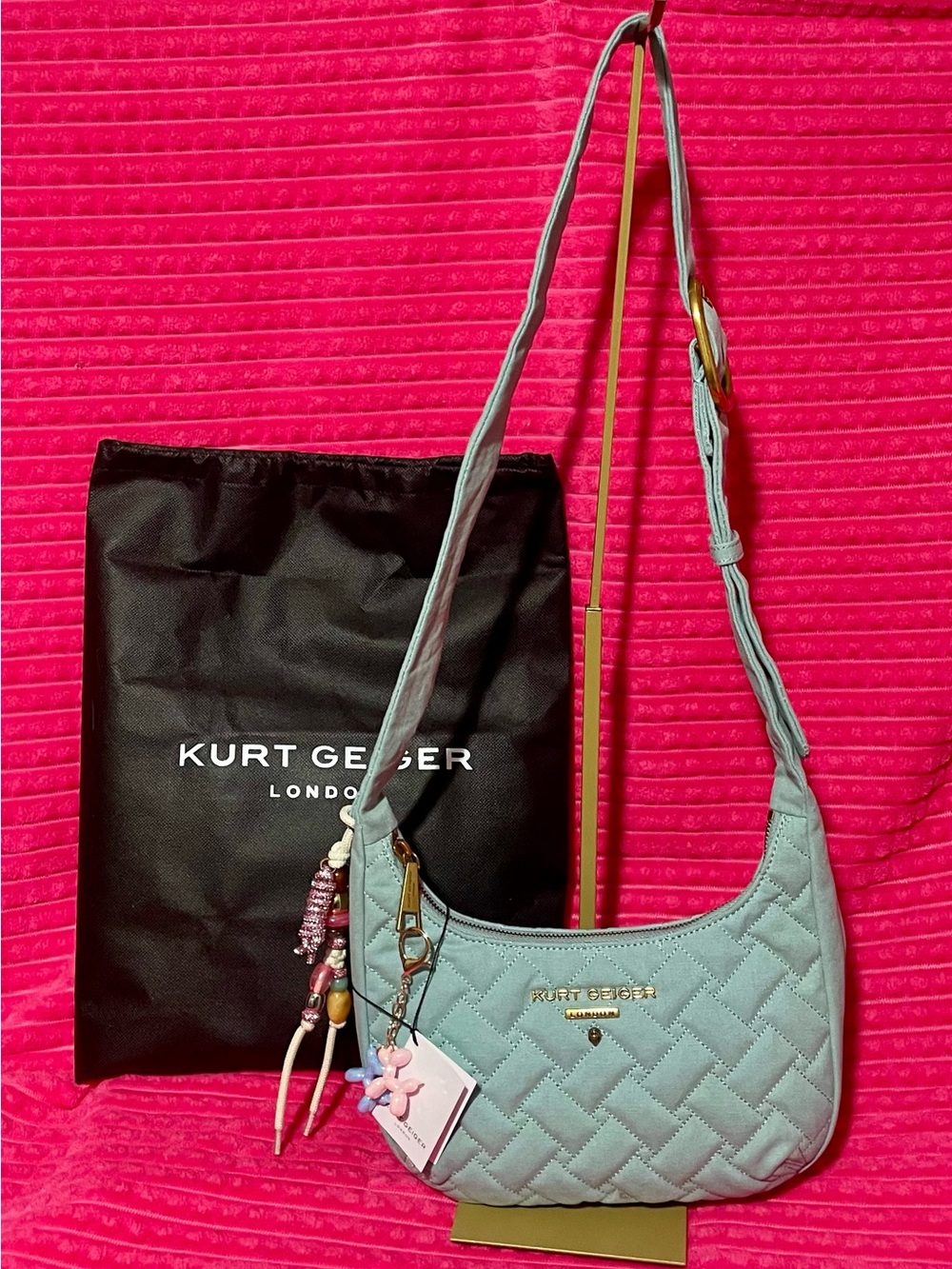 Kurt Geiger Light Blue Quilted Shoulder Bag with Charm